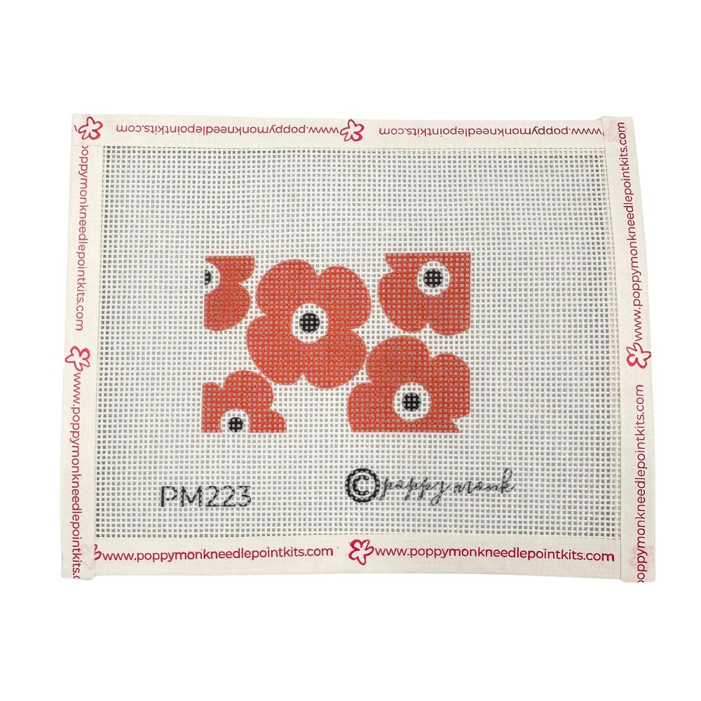 Needlepoint canvas with red poppies