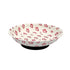 A white bowl with a red floral pattern, displayed on a black stand against a plain white background.