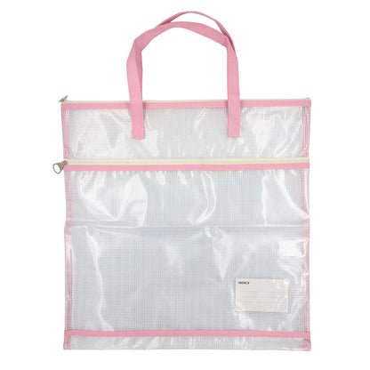 plastic tote bag with pink trim