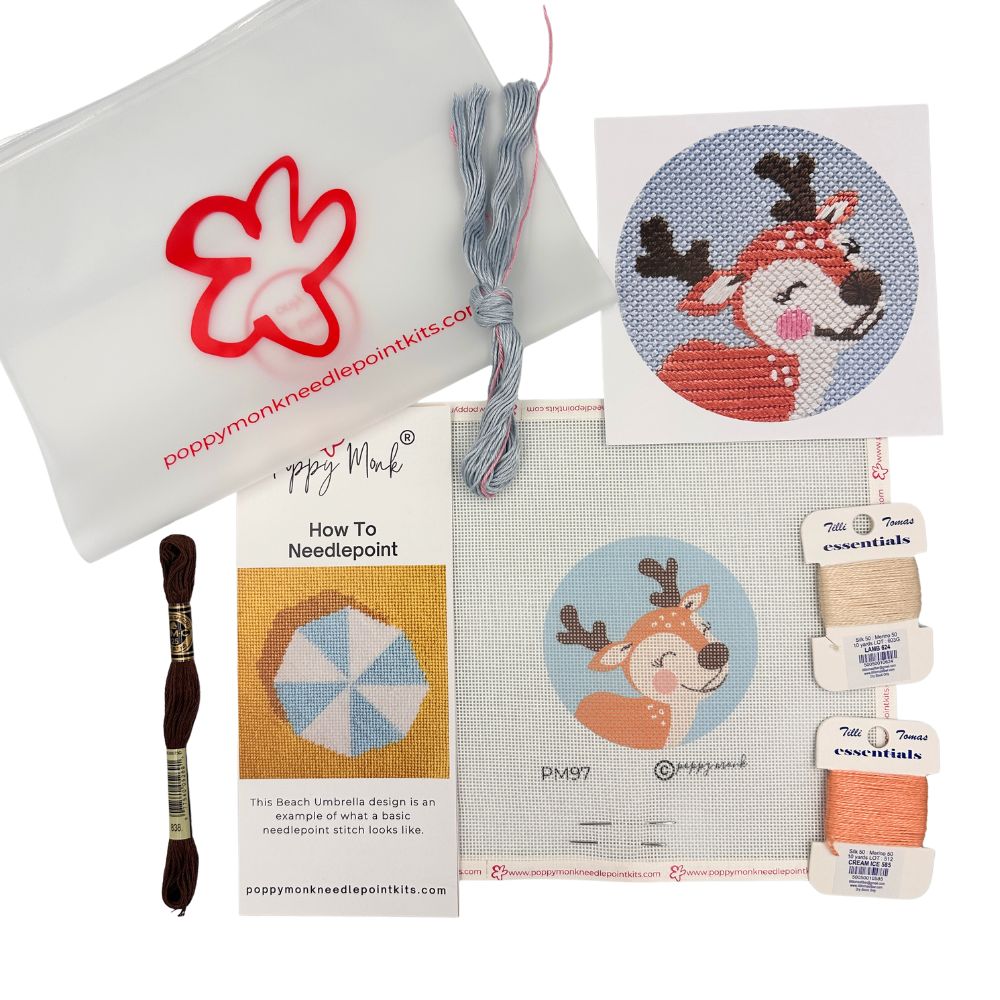 Reindeer needlepoint ornament kit contents