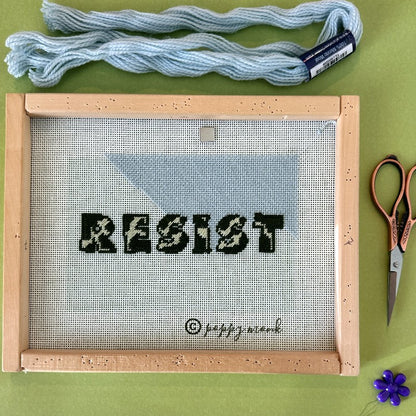 Resist subversive needlepoint kit camo edition.