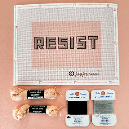 Resist subversive needlepoint kit in humor, signs, and sayings.