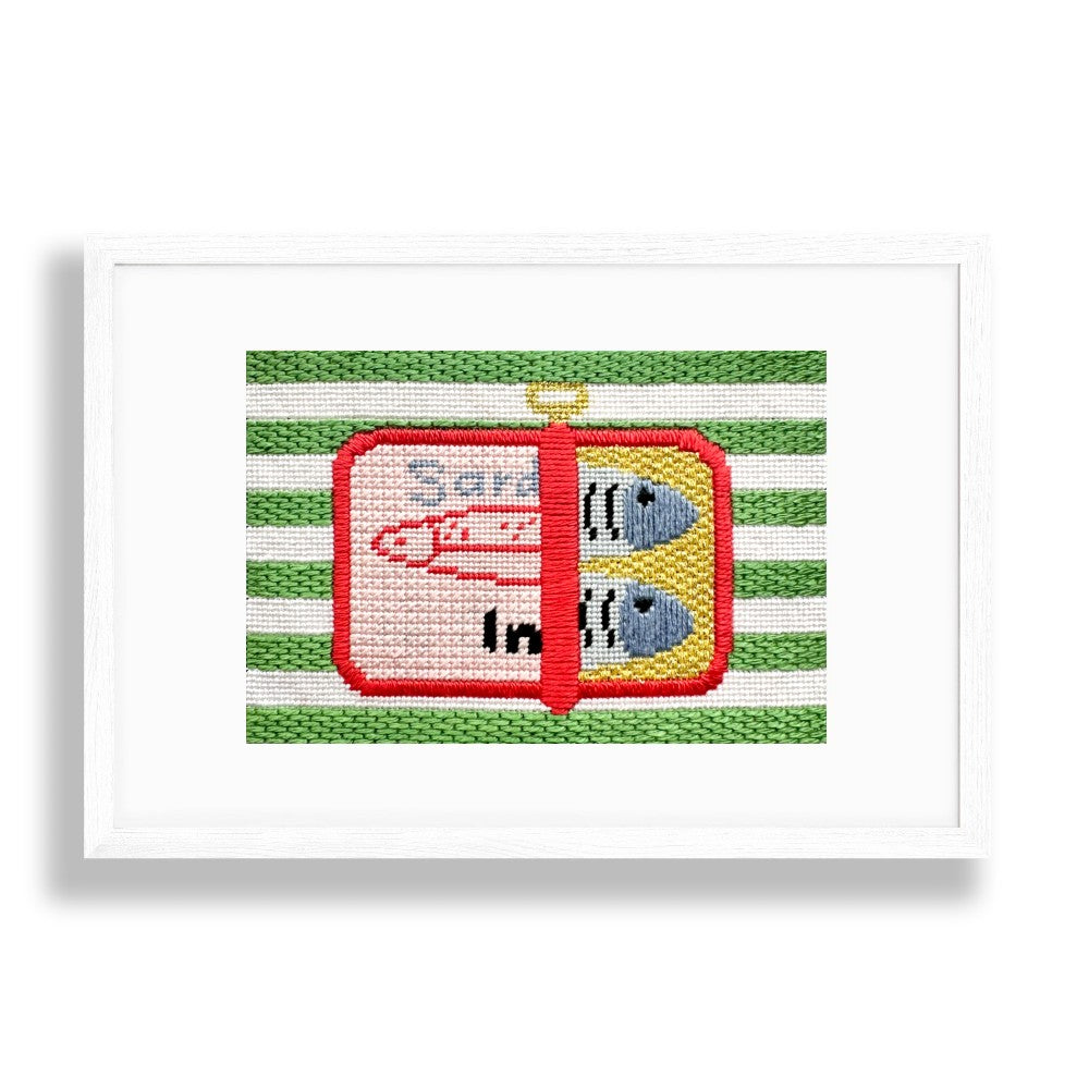 Needlepoint design sardines in a tin