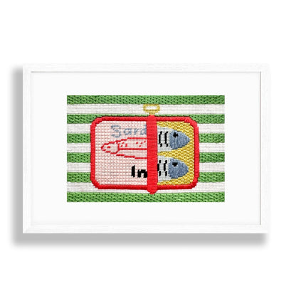 Needlepoint design sardines in a tin