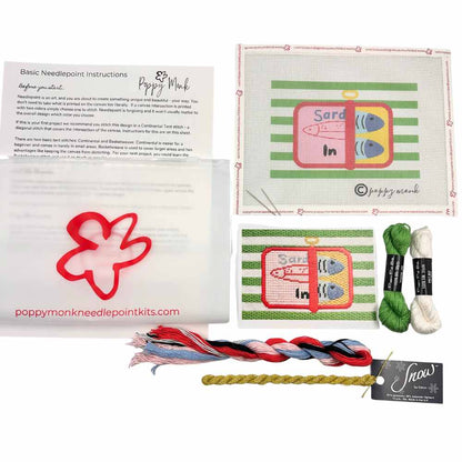 Sardines needlepoint kit contents