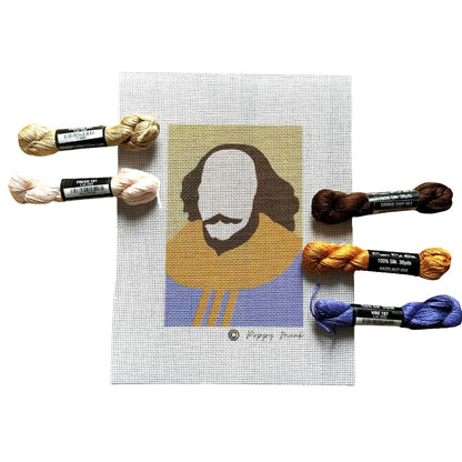 Shakespeare needlepoint kit in modern colors with a color-block silhouette.