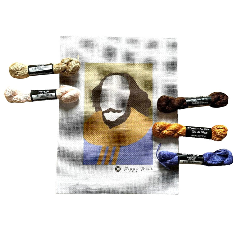 Shakespeare needlepoint kit in modern colors with a color-block silhouette.