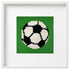 Needlepoint design os a soccer ball in a white frame