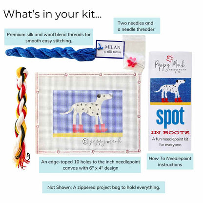 Spot In Boots dog needlepoint kit for beginners.