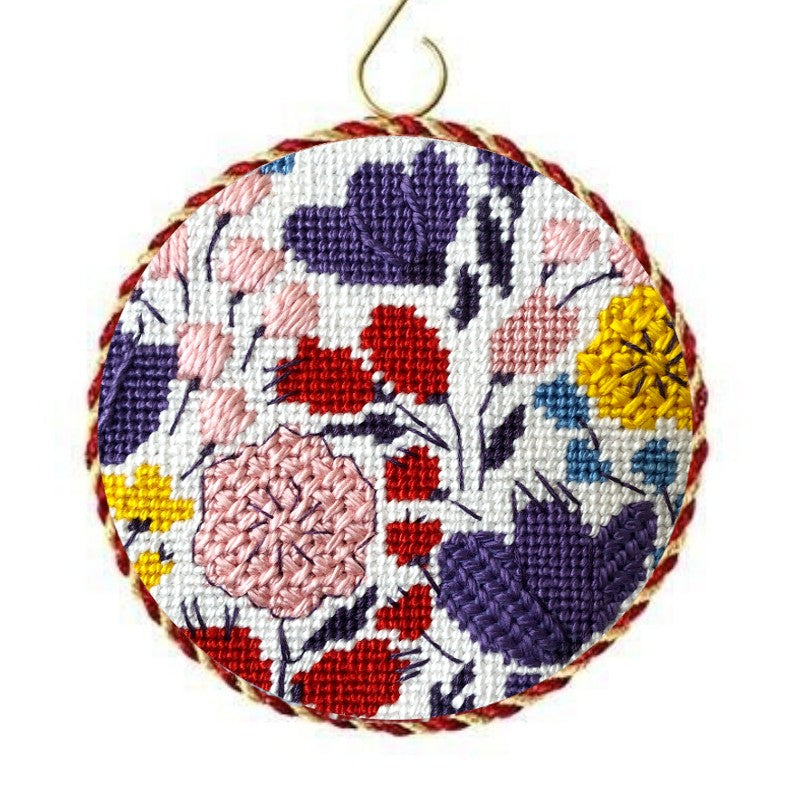 Spring Floral needlepoint round ornament