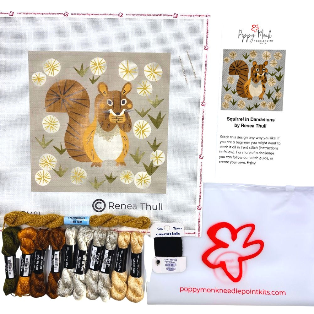 Squirrel in Dandelions Needlepoint Kit
