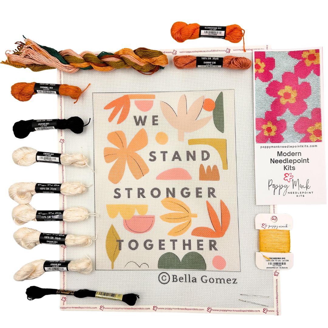 We Stand Stronger Together Needlepoint kit with inspirational saying.