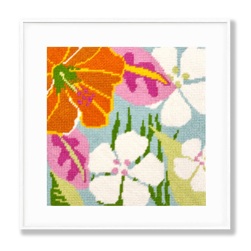 Colorful floral needlepoint pattern in