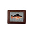 brown leather credit card holder with trout design