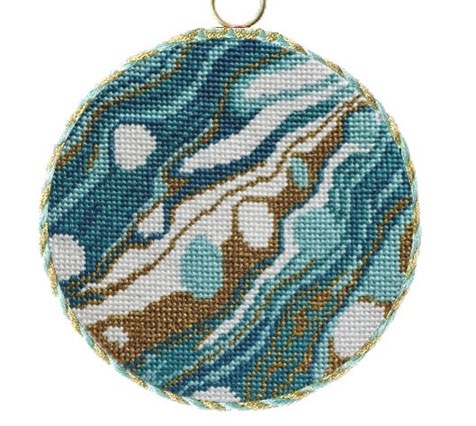 Marbled needlepoint ornament design inspired by Venetian paper.