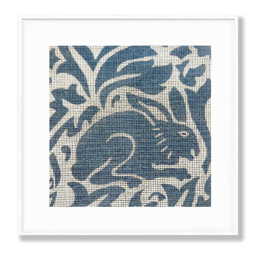 Victorian Cross Stitch needlepoint kit  of a William Morris Rabbit design in cream and blue.