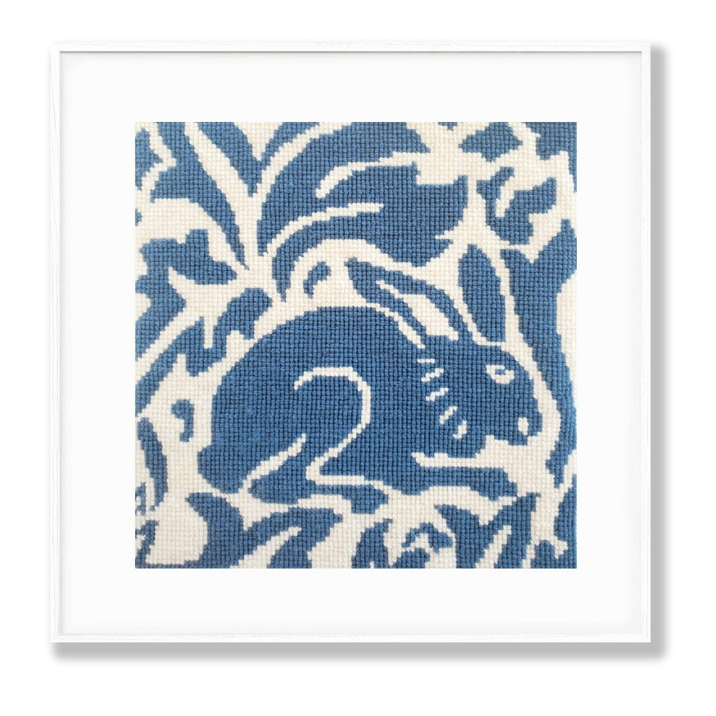 Victorian Cross Stitch Needlepoint Tapestry Kit featuring a William Morris Blue and Cream Rabbit