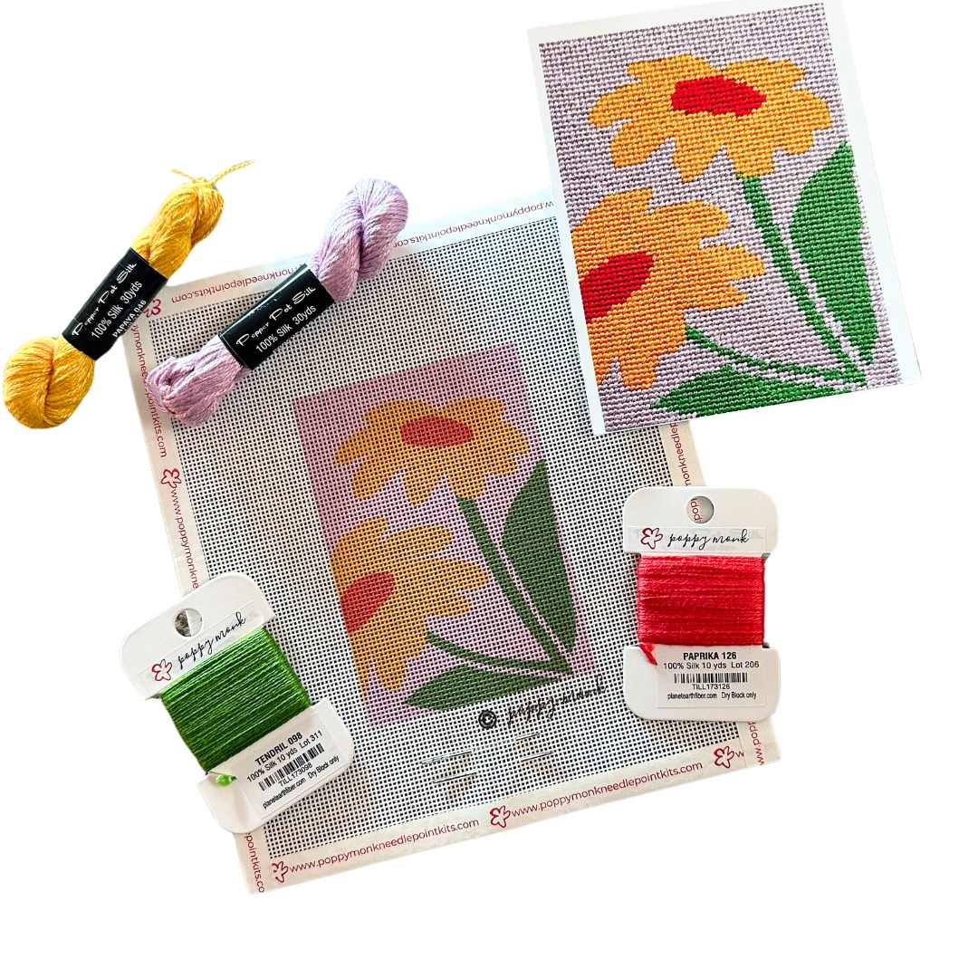 Yellow Flowers needlepoint kit for beginners