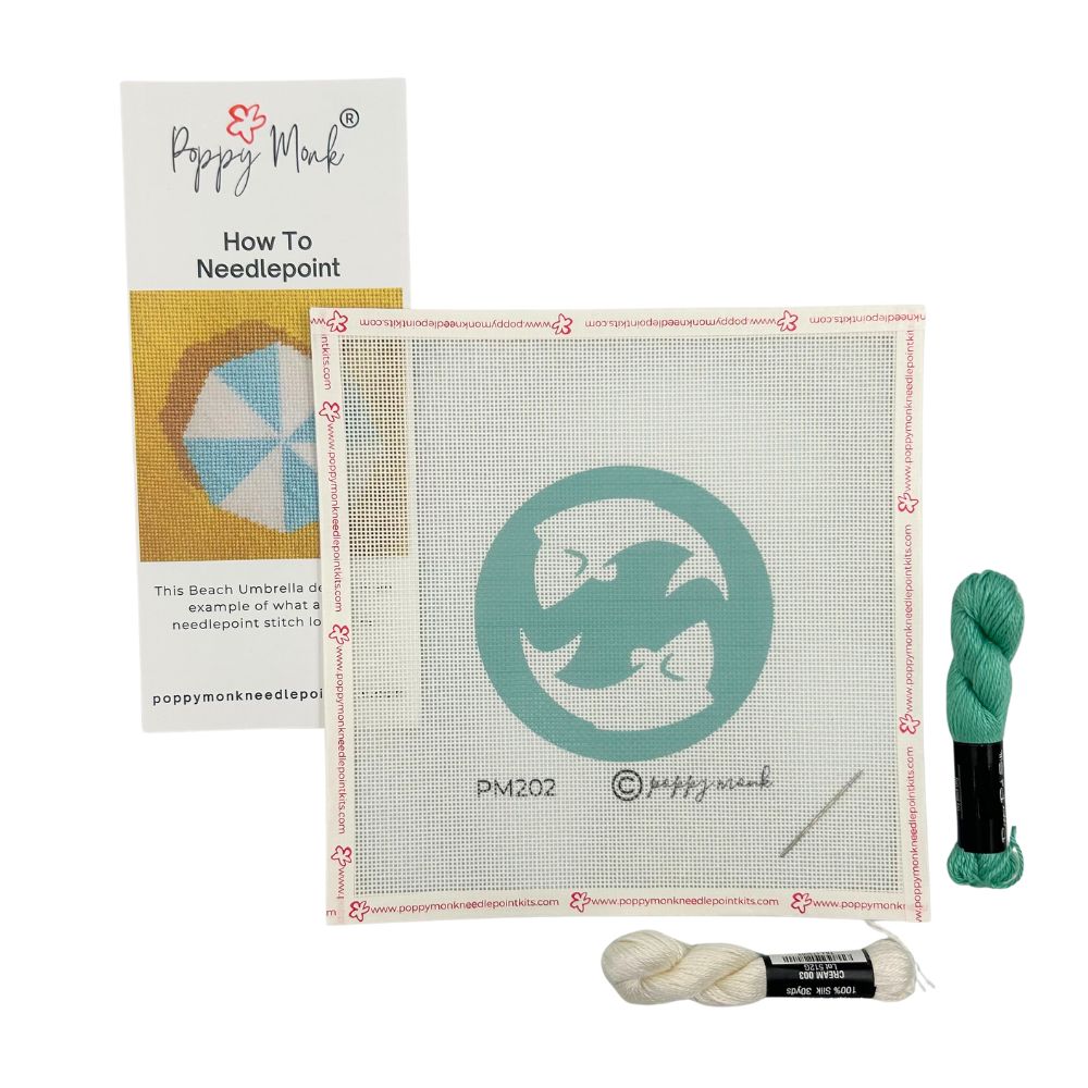 Pisces round needlepoint zodiac design with threads