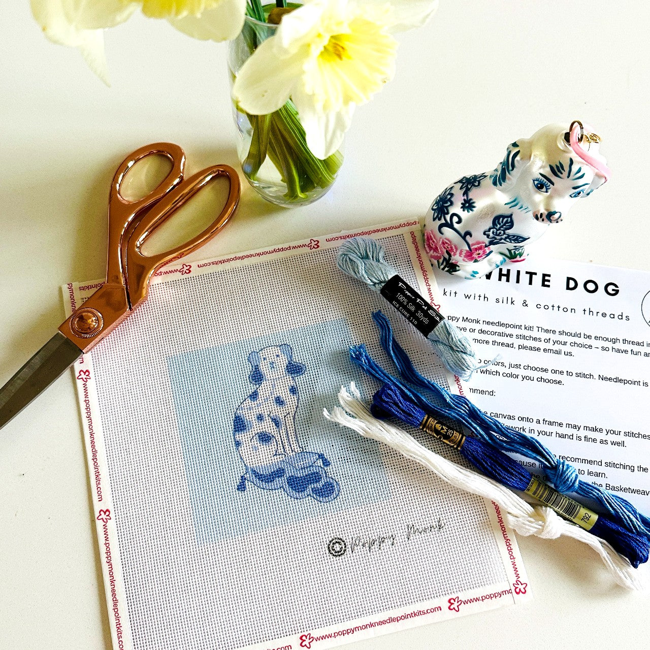 Blue and White Staffordshire Dog needlepoint kit