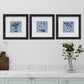 Blue and white needlepoint designs with chinoiserie theme in three styles.