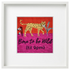 Born To Be Wild needlepoint kit shown stitched in a white frame.
