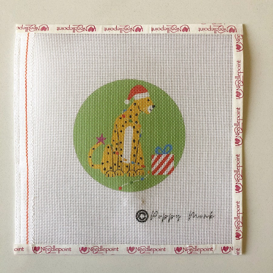 Festive Cheetah needlepoint ornament kit