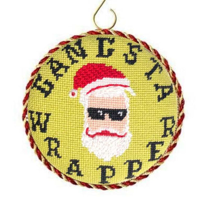 Gangsta Wrapper needlepoint ornament kit 4&quot; on 18 mesh.