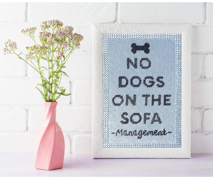 No Dogs on the Sofa needlepoint design and kit.