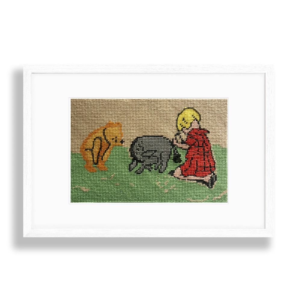 pooh bear needlepoint design shown in a frame