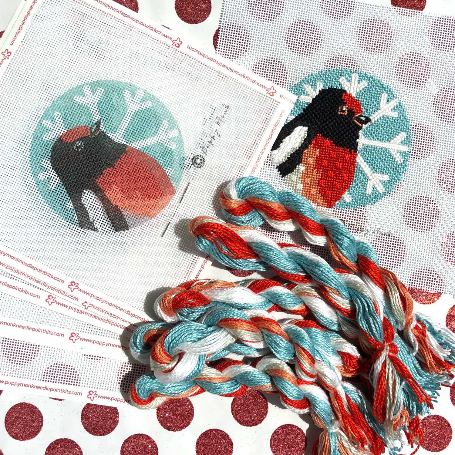 Christmas Robin needlepoint ornament kit
