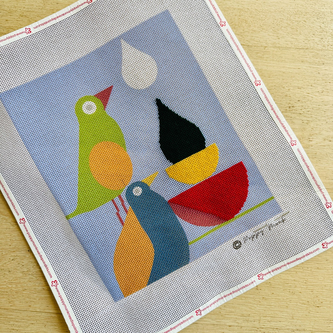 Stacked Birds modern needlepoint kit for beginners.