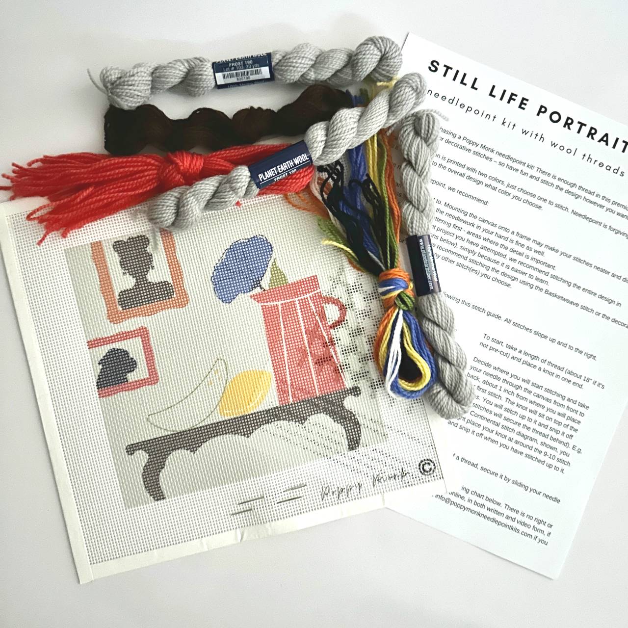 Still Life Portraits needlepoint kit with wool yarns